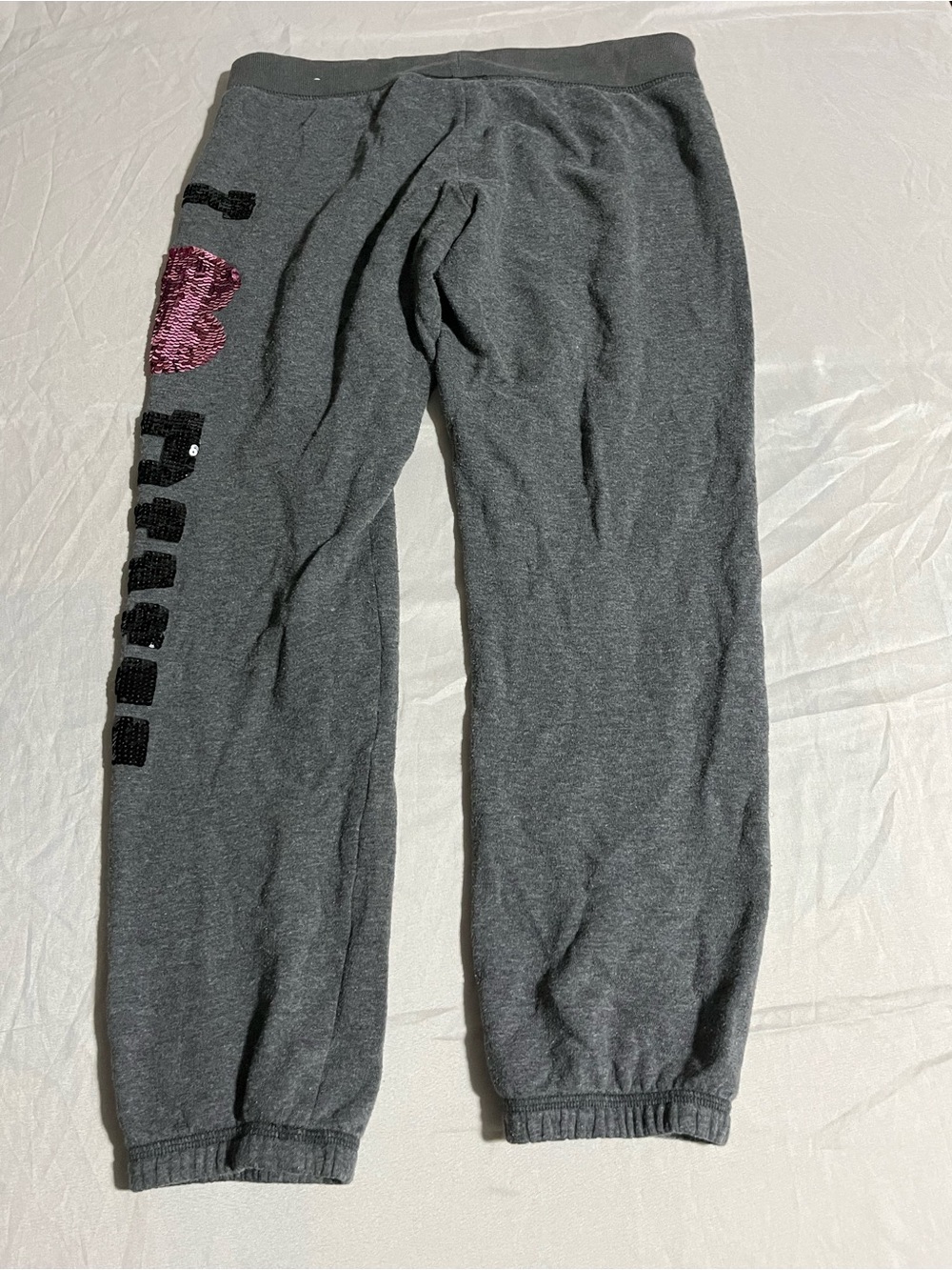 PINK Victoria's Secret Girls' Gray Sweatpants with Pink Sequin Heart Size XS - Picture 4 of 6